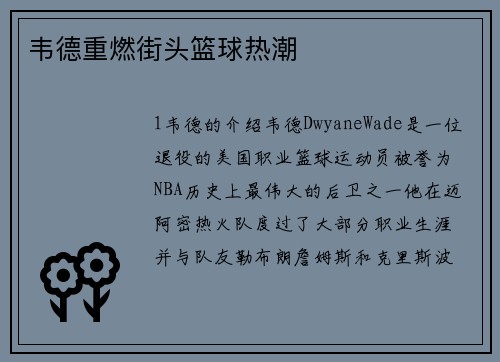 韦德重燃街头篮球热潮